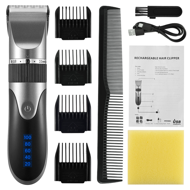 Hair Clipper Men's Barber Beard Trimmer Rechargeable Hair Cutting Machine Ceramic Blade Low Noise Adult Kid Haircut