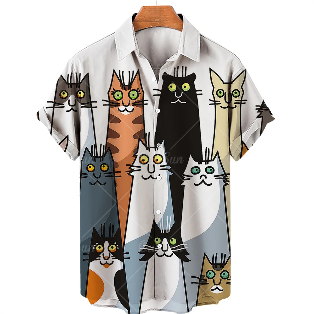 2023 men's shirt animal cat print shirt pattern T shirt fashion short sleeved Harajuku shirt