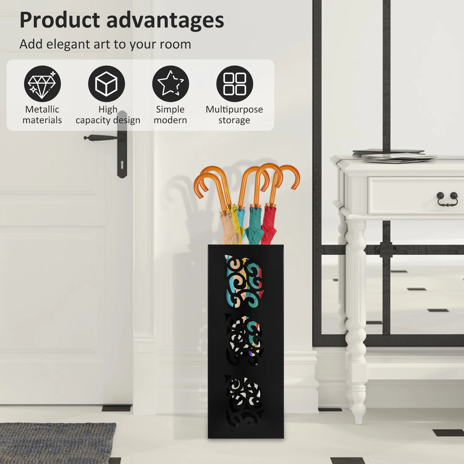 Square Umbrella Holder Large Capacity Umbrella Rack Modern Walking Stick Holder Multifunctional Metal Stand