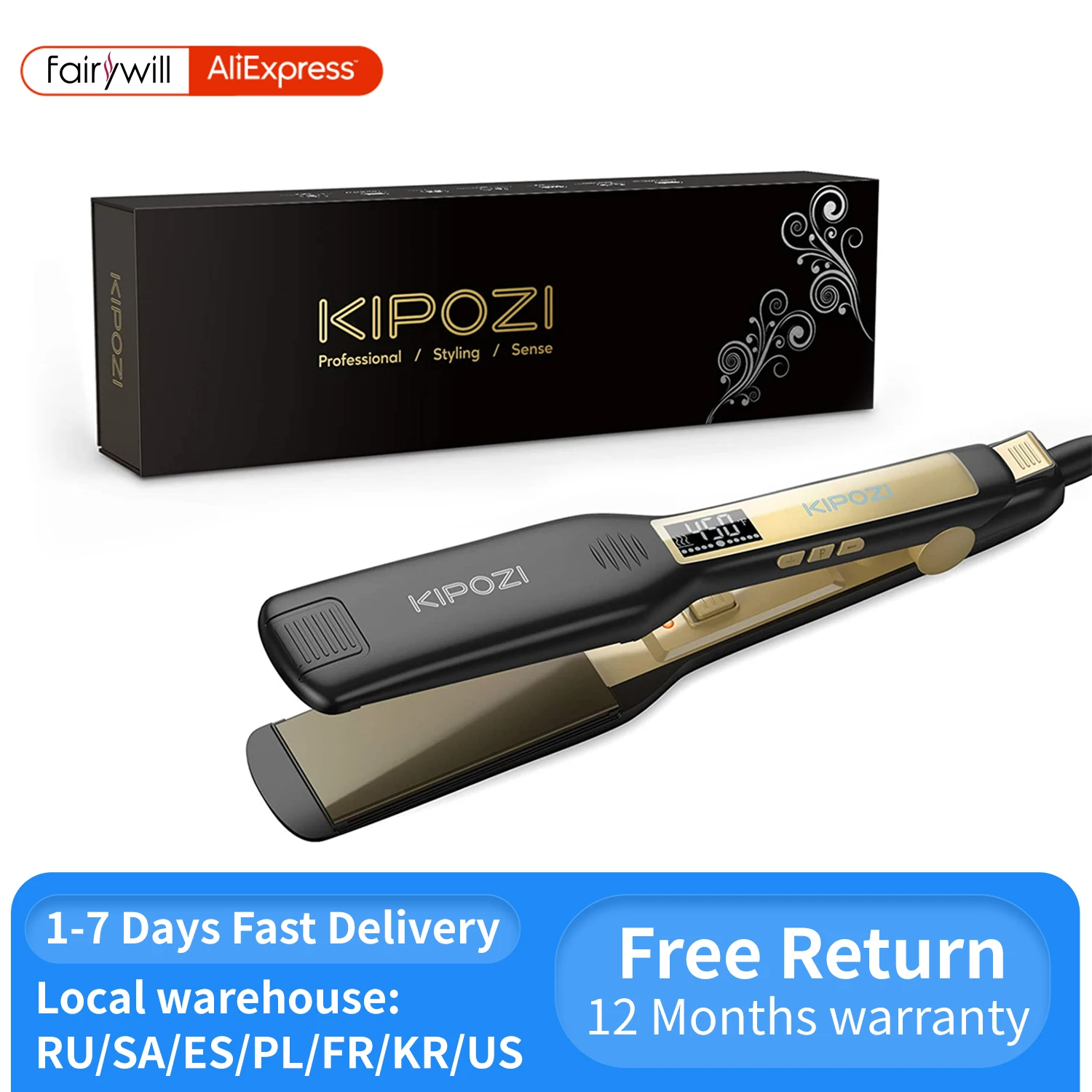 Kipozi Professionele Stijltang Titanium Flat Iron Met Digitale Lcd-scherm Dual Voltage Instant Verwarming Krultang