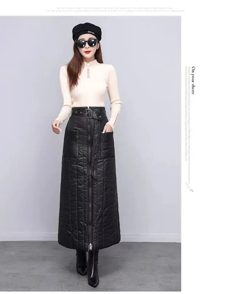 Thicken Down Cotton Skirts Women's Winter New Windproof Warm Black Puffer Skirts Elasticity High Waist Long Skirt Large Size 5XL