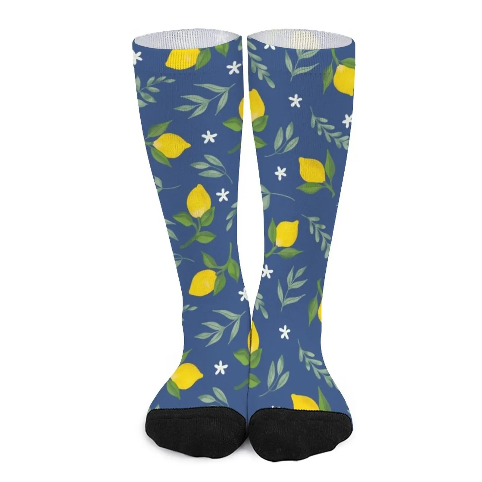 Lemon grove on navy Socks long socks man Christmas valentines day gift for boyfriend