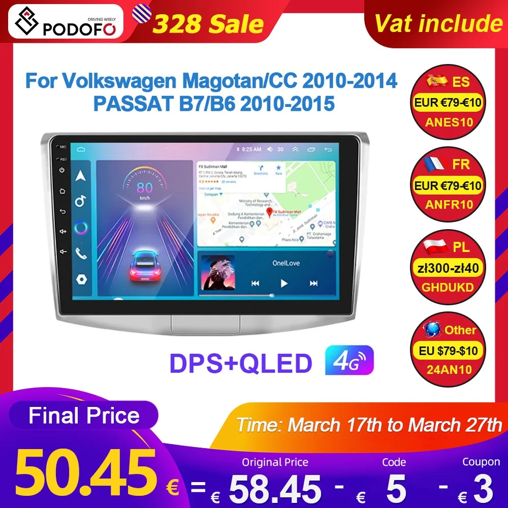 Autoradio Android 13 Pour VW Passat B6/B7/CC/Magotan – Écran 10" 6Go/128Go – CarPlay/Android Auto Sans Fil