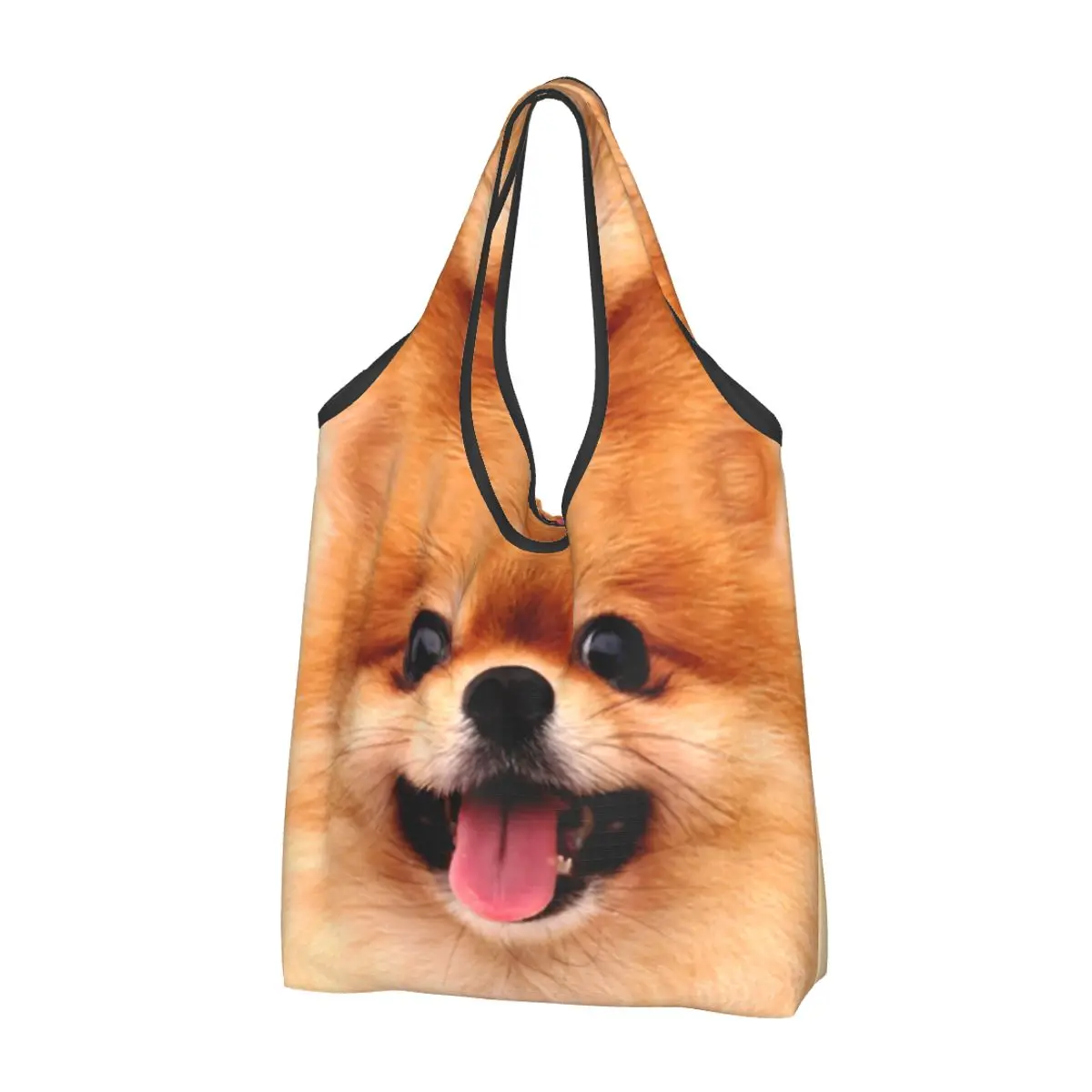 

Custom Pomeranian Puppy Shopping Bag Women Portable Large Capacity Groceries Spitz Pom Dog Tote Shopper Bags