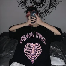 

Women T-shirts Goth Y2k Harajuku Streetwear Tops Hollow Bone Print Diablo Loose Short Sleeve Kawaii Anime Oversized T-Shirt Tops