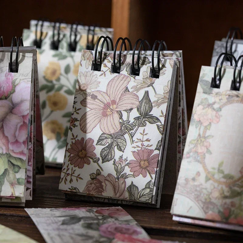50Pcs Coil Sticker Book Flowers keep blooming Series Retro Flourishing Flowers Handbook Material Scrapbooking 63*104MM