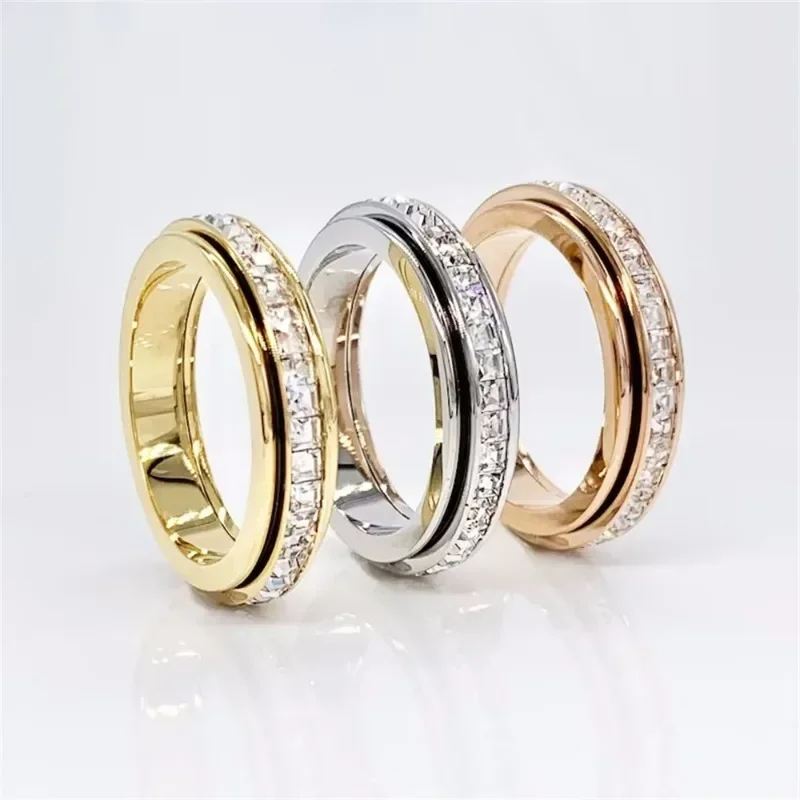 Women's Turnable Anxiety Relief Ring Healthy Slimming Stainless Steel Cubic Zirconia Ring Weight Loss Jewelry Accessories