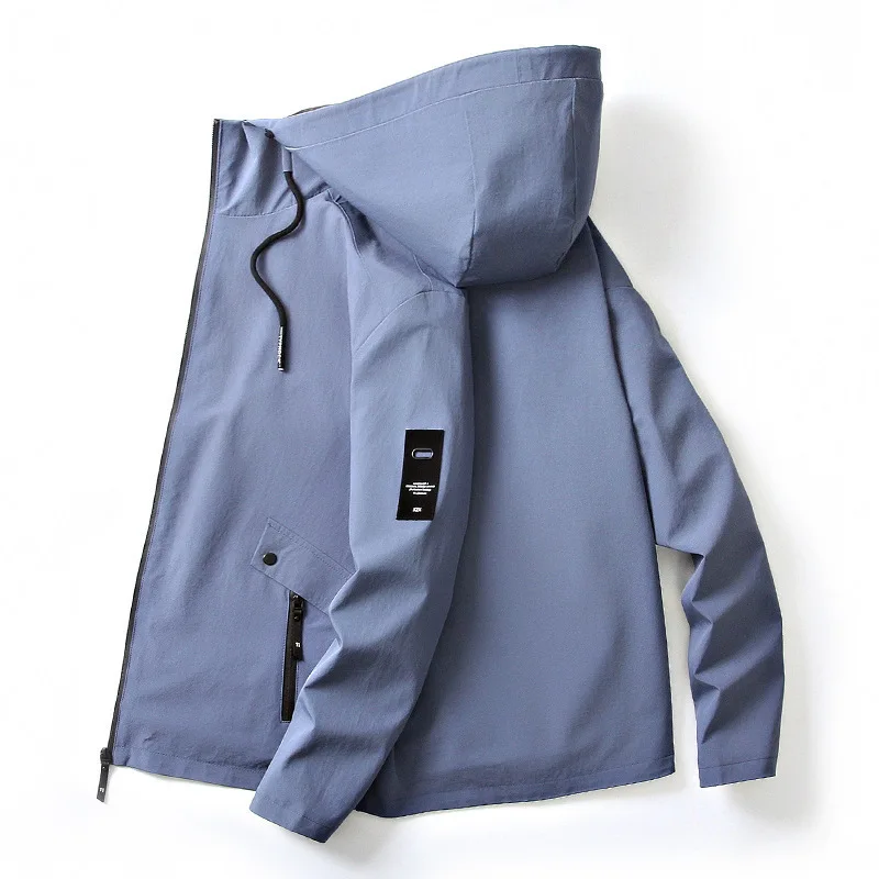 Spring Autumn Jacket Men Outdoor Casual Thin Hooded Collar Windbreaker Coat Men Solid Color Leisure Jacket Men Clothing M-4XL_voghion.com