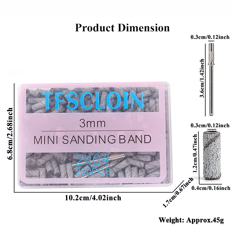200/100pcs 3mm 미니 샌딩 밴드(맨드릴 세트 포함) 전기 매니큐어 액세서리 도구(죽은 피부 제거용) 80/120/180/240 그릿
