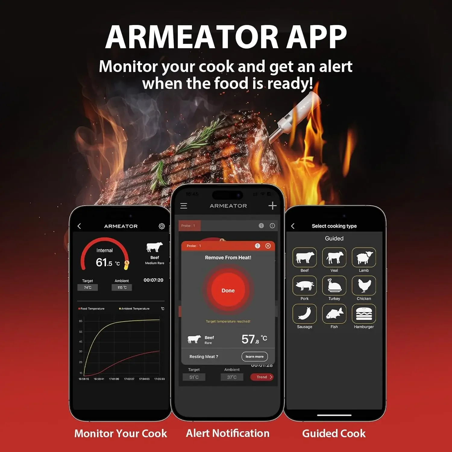 Wireless Meat Thermometer Digital Bluetooth Probe Support Mobile APP with LCD Screen & Magnetic for BBQ Beef Lamb Chicken 5