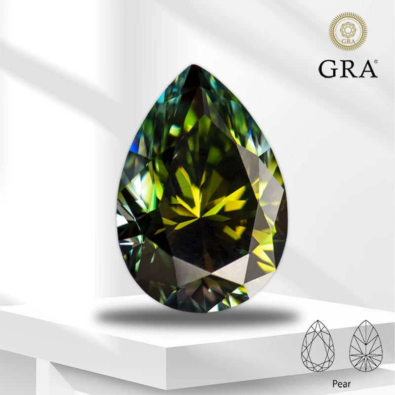 

Moissanite Gemstone Primary Color Yellow Green Pear Cut Lab Created Diamond for DIY Women Jewelry Making with GRA Certificate