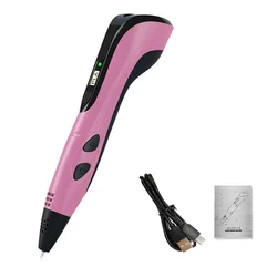 Creative 3D Printing Pen with 12 Color Filament Set and USB Rechargeable Design (Pink)
