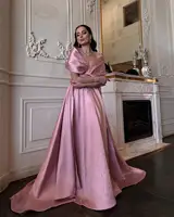 Luxury Dubai Pink Satin Evening Dresses with Train Off Shoulder Arabic for Wedding Party Gowns 481 (Customer Link) 1