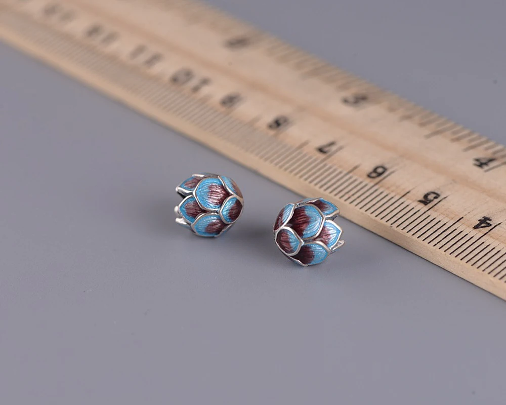 

S925 Silver Vintage Burnt Blue DIY Accessories Wholesale Ethnic Style Cultural and Playful Women's Handmade Rope Lotus Bead Acce