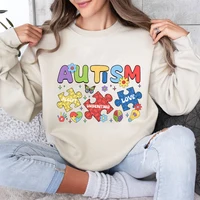 Autism Print Women Men Sweatshirt Soft Casual Loose Vintage Female Hoodies 2025 Autumn Winter Warm Fleece Student Hoodies Tops 2