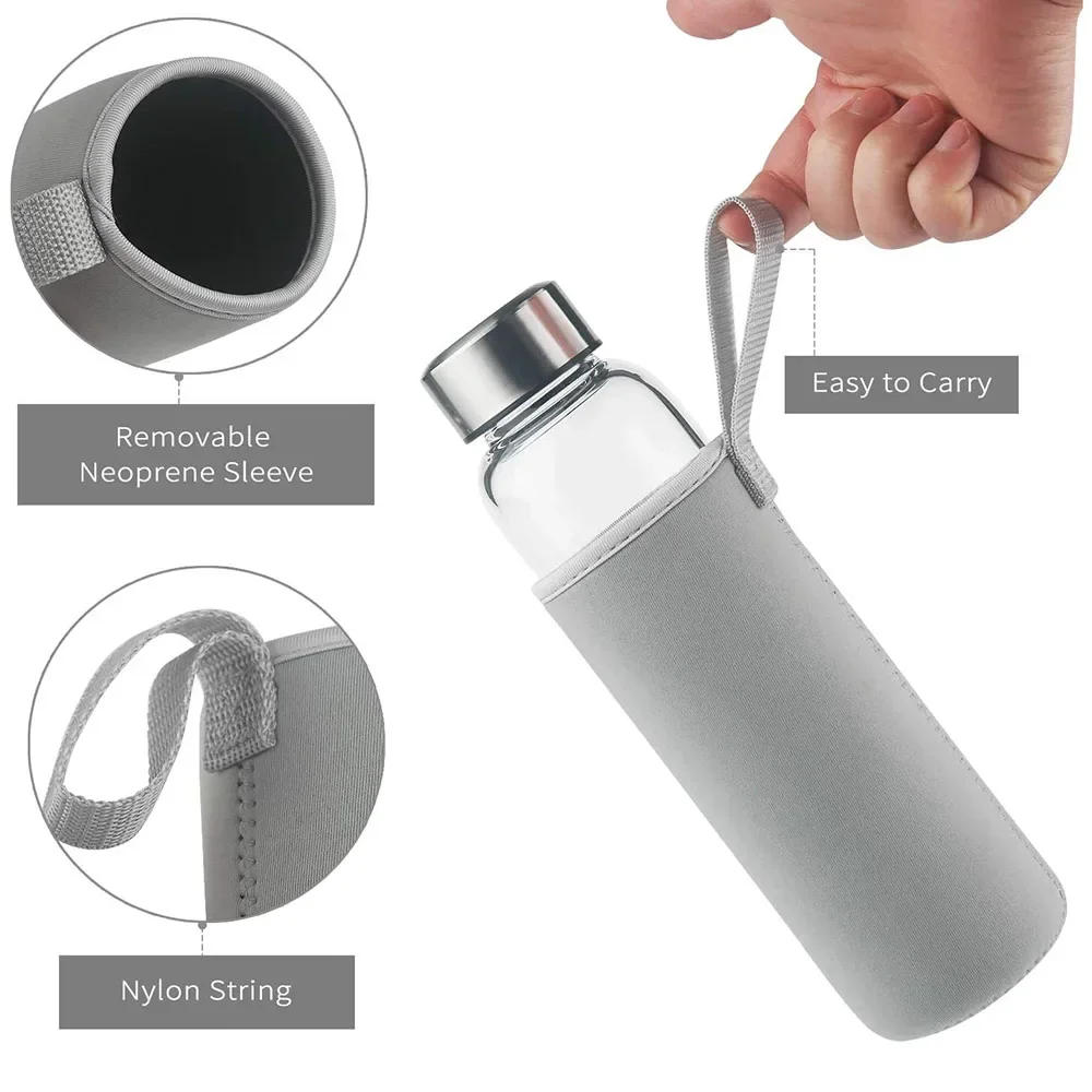 Durable Glass Water Bottle with Tea Infuser and Insulated Sleeve - 550ML