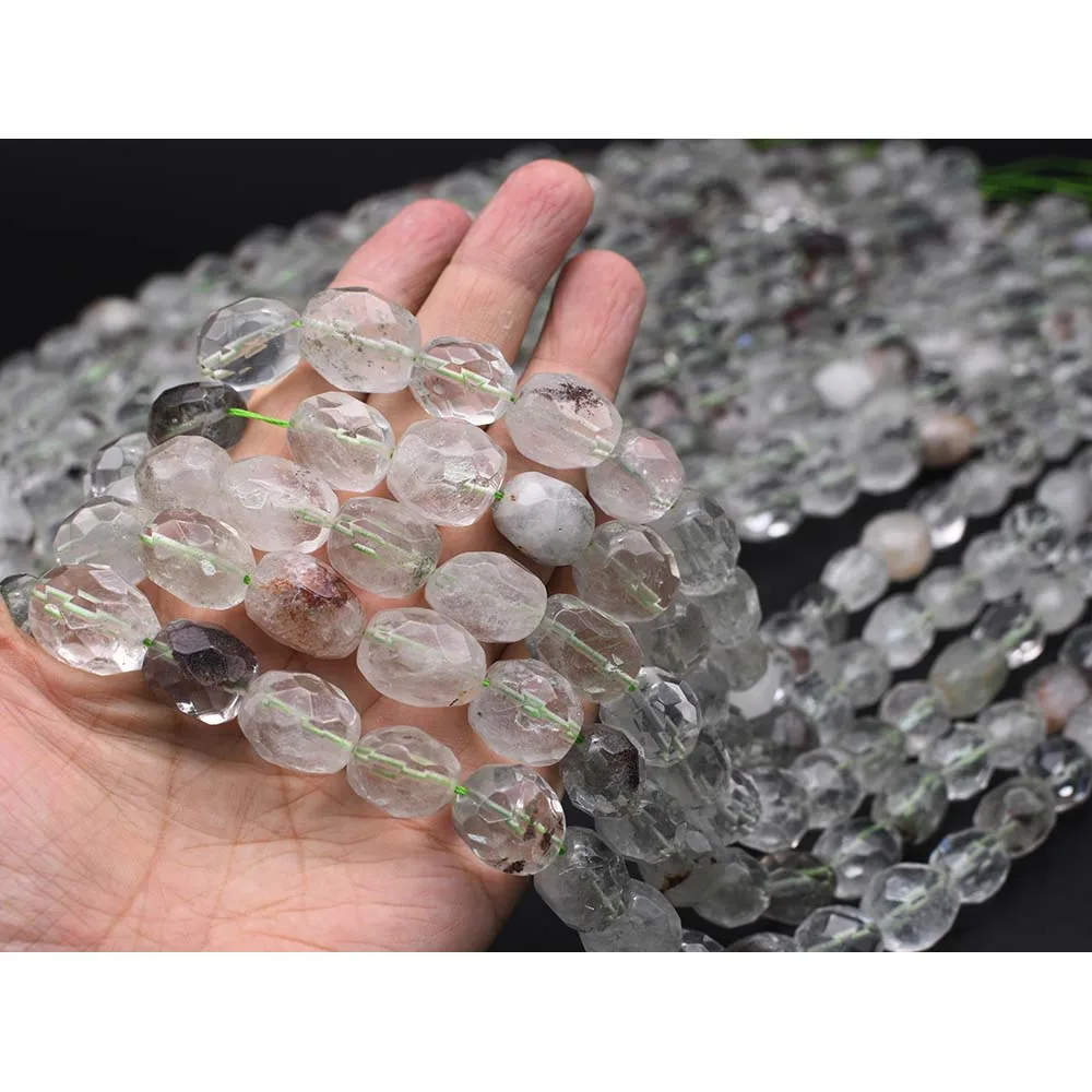 

13x16mmNatural Faceted Phantom Quartz Crystal irregular Oval Stone Bead For DIY necklace bracelet jewelry make 15 "free delivery