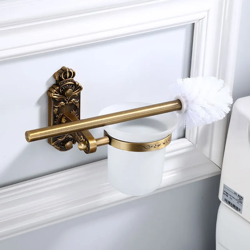 Bathroom Accessories Toilet Brush Holder Antique Brass Luxury Bathroom Accessories Wall Mounted Aluminum Bathroom Toilet Brush Holder with Brush