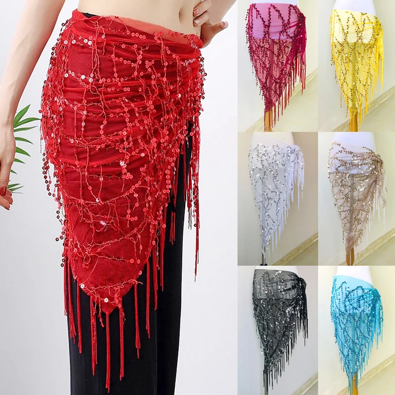 Belly Dance Waist Chain Female 2023 New Training Dress Hip Towel Beginner Triangle Scarf Fringe Belt Waist Seal Sequin Style