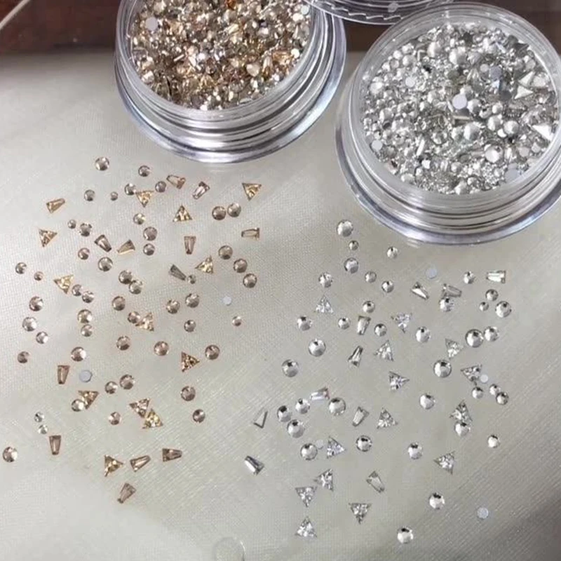 DIY 2-3mm 삼각형 사다리꼴 네일 젬스톤 나비 매듭 지르콘 투명/샴페인 글리터 네일 다이아몬드 매니큐어 장식