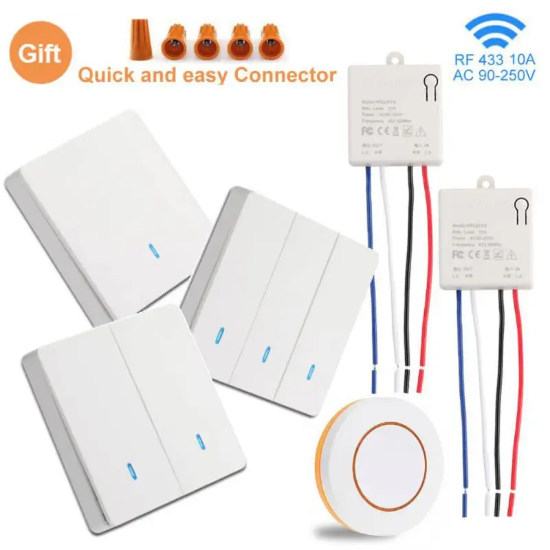 Universal Wireless Smart Switch Light RF 433Mhz Wall Panel Switch Remote Control Mini Relay Receiver 220V Led Light Lamp Fan