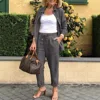 Casual Suit with Cotton and Linen Collar Suit Jacket Loose Pants Set 2