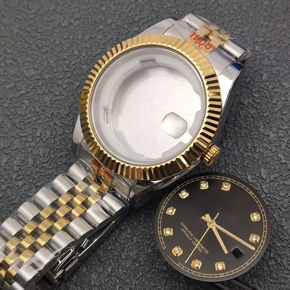 삼각대 41mm 골드 케이스 세트 HILEGU HL00101507 날짜 케이스 M126234 8215 8200 무브먼트 삼각대용 손목시계 부품