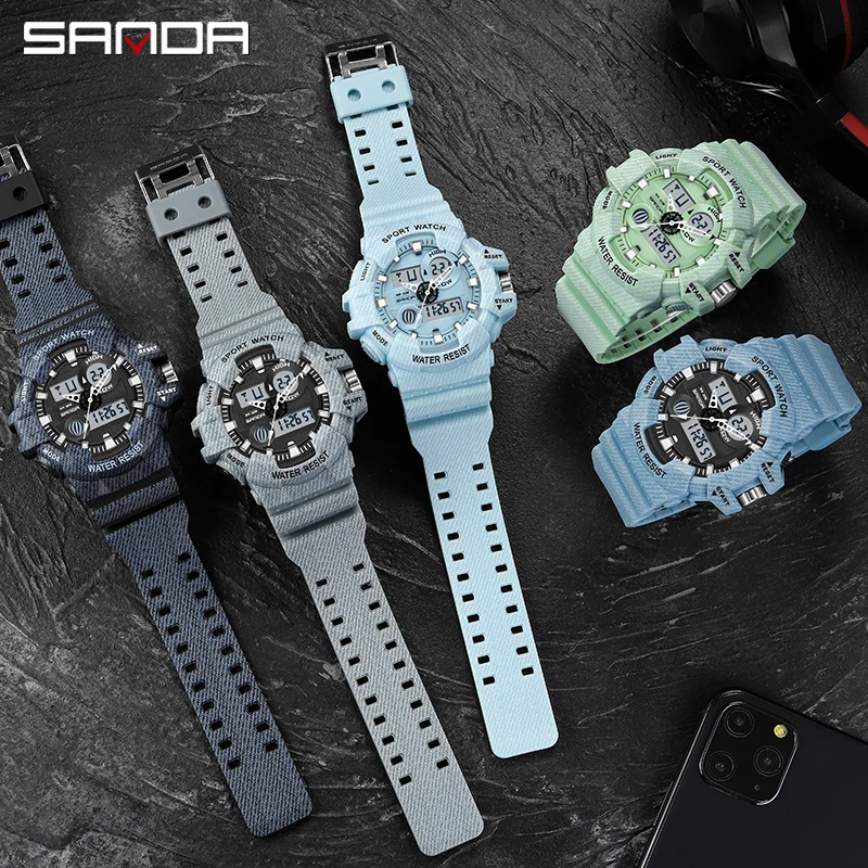 SANDA Dual Display Multi Function Watches Men Outdoor Sports Watch 2023 New Trendy Design Luminous Waterproof Clock Reloj Hombre