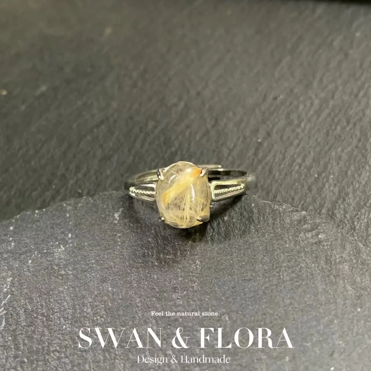 

MM Natural Gold Rutilated Quartz Ring Adjustable Female Jewelry for Women Gift Wholesale High Quality Vintage Fine
