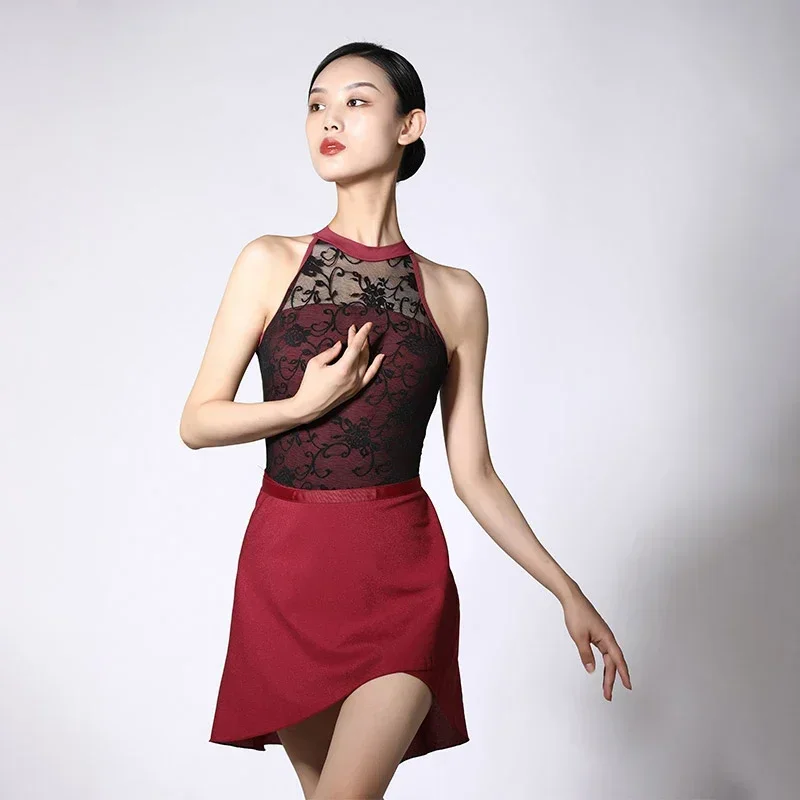 

Балетное трико для женщин, одежда для упражнений, гимнастический трико, кружевной купальник-майка для танцев, танцевальная одежда