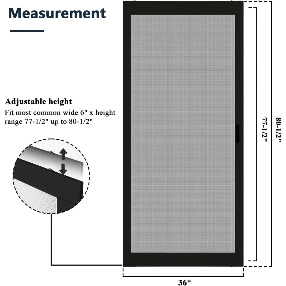 k.d. heavy duty aluminum sliding patio screen door kit - 2.5" frame insect proof for patio backyard kitchen and bedroom (black,