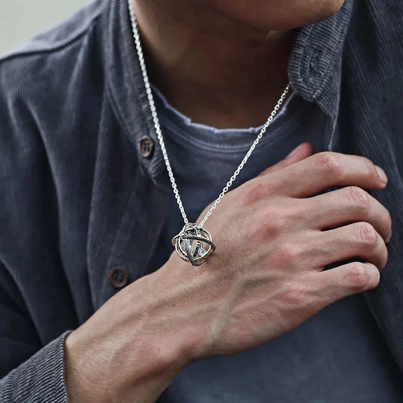 Vintage Astronomical Ball Alloy Men's and Women's Rings Creative Complex Rotating Cosmic Ring Deformable Rotating Ring Necklace 5