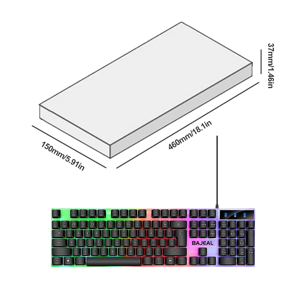 7 색 조명 백라이트 키보드, 98 키 기계식 키보드, 유선 USB 키보드, 1.5m 케이블, PC 게이머용 컴퓨터 노트북용