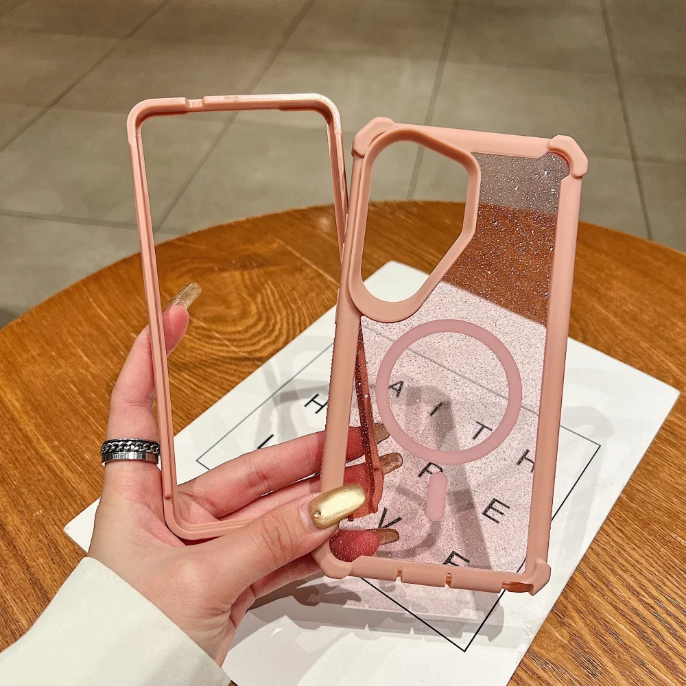 Radiant Glitter Magnetic Airbag Shockproof Case - Transparent Protective Cover