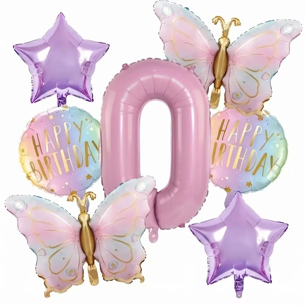 Pink Butterfly & Number Balloon Set - Ideal for Celebrations and Parties