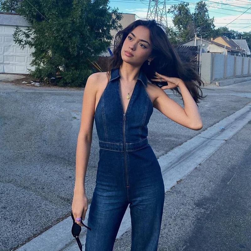 Cotton Elegant Denim Jumpsuit Women 