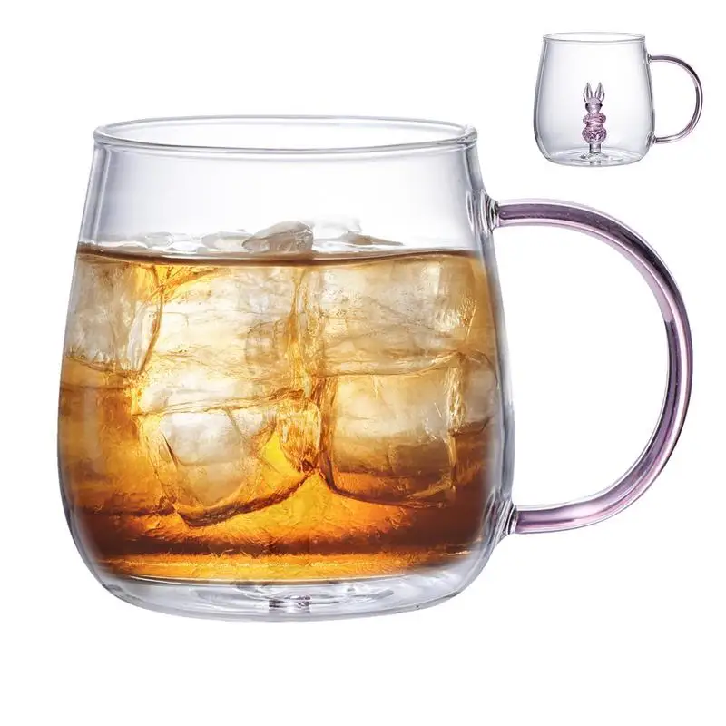 3D Animal Coffee Mug 380ml Transparent 3D Animal Borosilicate Glass Drinking Cups Portable Coffee Cups for Cold & Hot Drinks