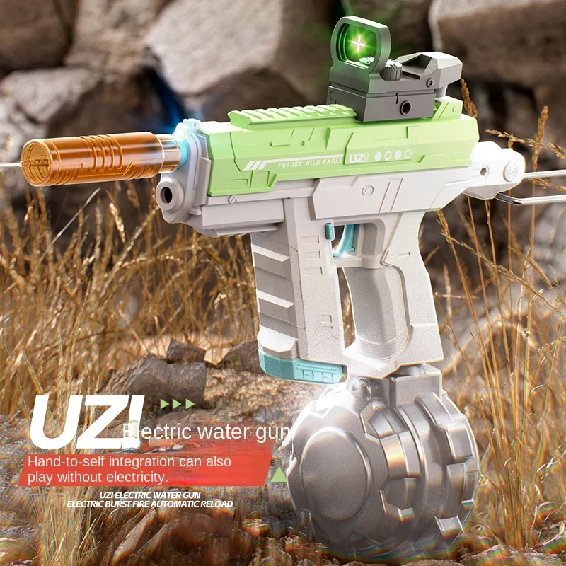 UZI Electric Water Gun Toys with Light USB Charging Automatic Water Absorption for Swimming Pool Play Games Children's Toy Guns 2