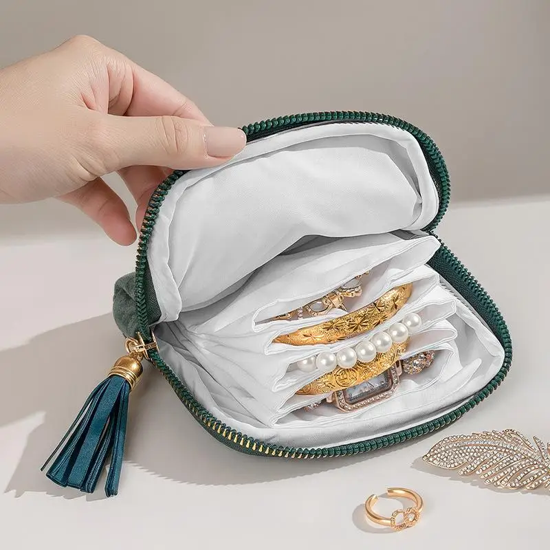 5-lagige Schmuckaufbewahrungstasche, Samt-Schmuckbeutel für Uhren, Armbänder, Ringe, Ohrringe, tragbare Reise-Schmuckbox – Detail 5
