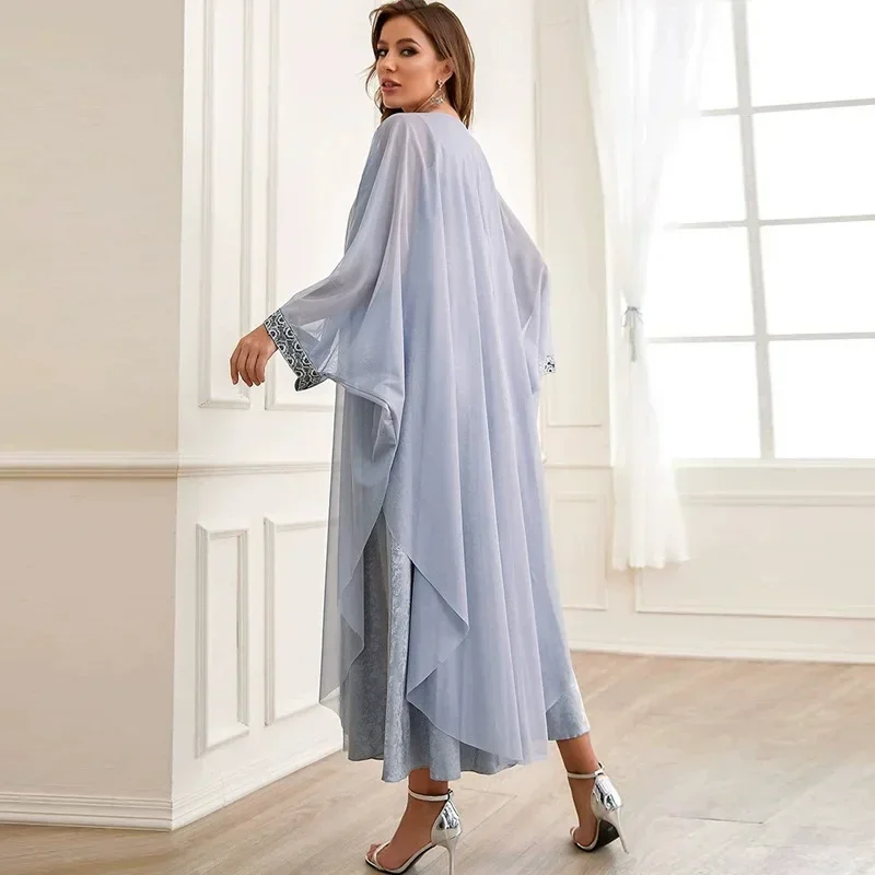 Elegant Muslim Abaya for Women Dress 2 Piece Set Embroidery Party Dresses Kimono Abayas Gown Saudi Arabic Dubai Kaftan Islamic