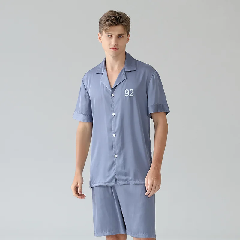 

【Gift Box】Cool Ice Silk Pajamas Men's Summer Short Sleeves Artificial Silk High-end Loungewear Men's 2024 New Style