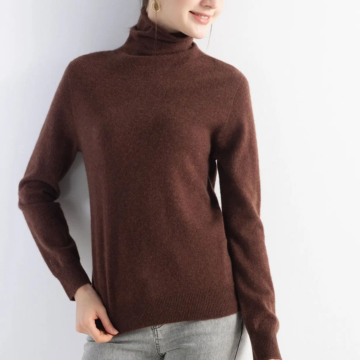 Naiste 70% meriinovill / 30% kašmiir kõrge kaelusega ja pikkade käistega sviiter S-XL 6