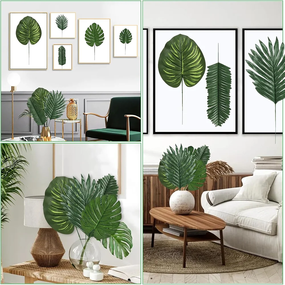 Künstliche Palmblätter, tropische gefälschte Blätter, Monstera-Blatt, Safari, Dschungel, hawaiianischer Luau-Tisch, Hochzeit, Geburtstag, Party-Dekorationen – Detail 10
