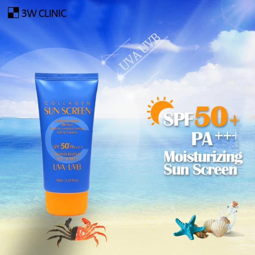 3W CLINIC Collagen Sun Screen 70ml SPF50+ PA++++ Facial Body Whitening Moisturizing Sunscreen Cream Sunblock Korean Cosmetics