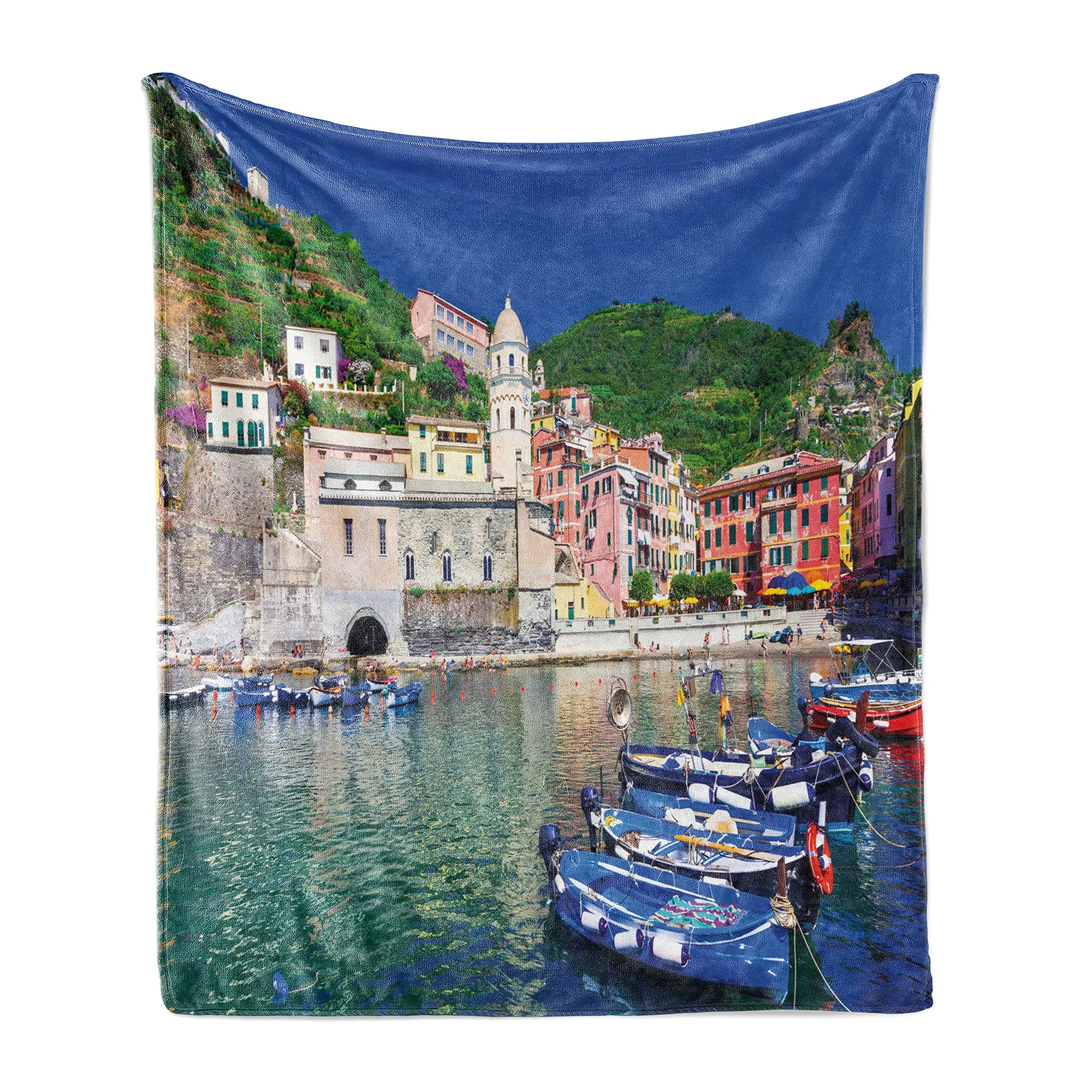 thumbnail image 1 of Manta de franela suave con vista a la antigua calle mediterránea con casas de piedra en la ciudad rural de Italia para regalo de adultos, 1 of 5