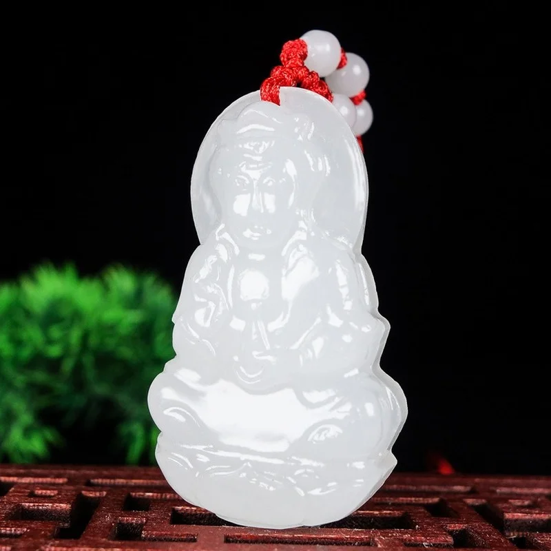 

Natural White Jade Hand-carved Guanyin Jade Pendant Fashion Boutique Jewelry Men and Women First Necklace Gift Accessories
