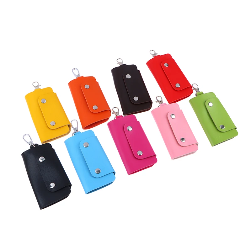 1PCS Portable Simple Solid Color Storage Bag Leather Housekeeper Holders Car Keychain Key Holder Bag Case Unisex Wallet Cover storage bag key organizer key case key purse key holder