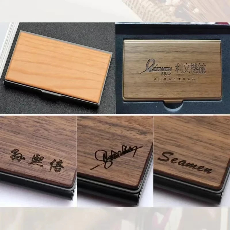 Free Laser Engraving Logo Black Walnut Solid Wood Business Card Box Customized Wooden Clip Personalized Cardcase Activities Gift 4