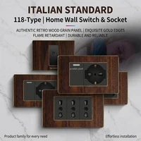 Plaque murale rétro type 118 à effet bois, panneau en plastique noir peint par pulvérisation pour interrupteur et prise standard italiens, cache décoratif pour la maison 1