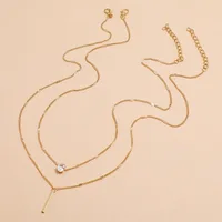 Multi-layer Five-pointed Star Heart Shape Water Drop Pendant Chain Necklace Alloy Material Glass Collarbone Chain Sexy Women New 4